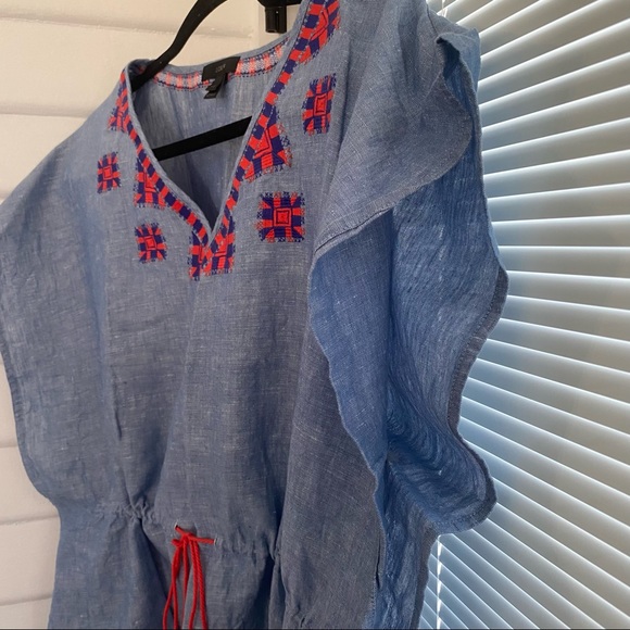 J.Crew Chambray Linen Cotton Blend Embroidered Beach Cover Up - Picture 7 of 11